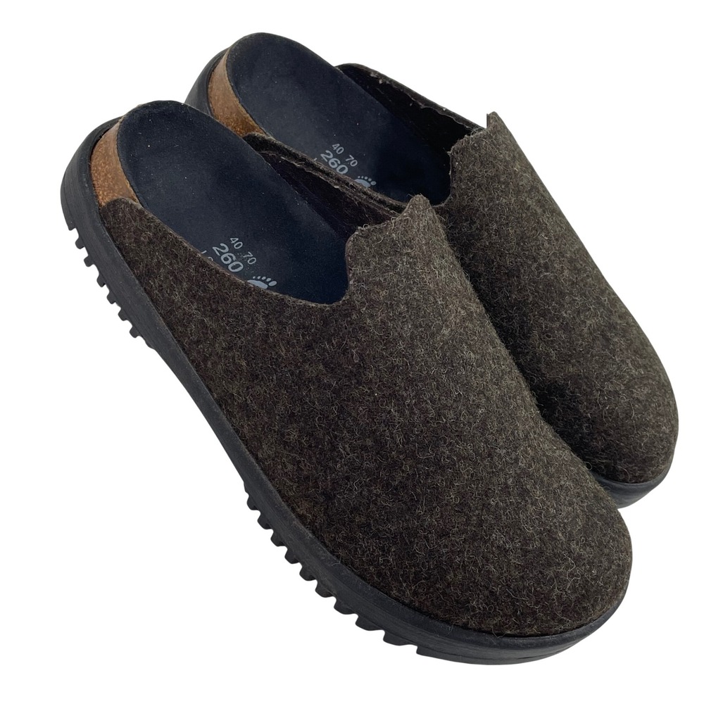 Betula by Birkenstock Filz Felt Wool Slip-On Clog Brown Mules Shoe W 9 M 7 EU 40